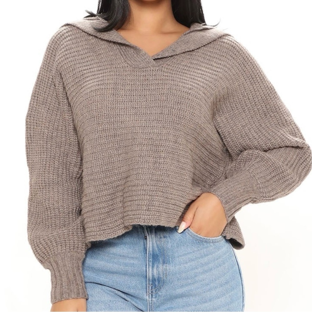 Fashion Nova Taupe Gloomy Days Collared Sweater